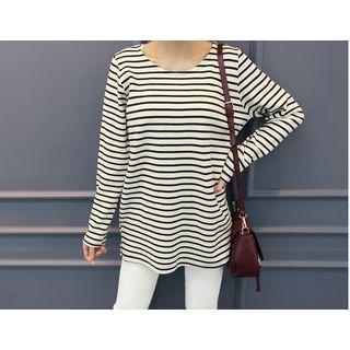 Round-neck Stripe Cotton T-shirt