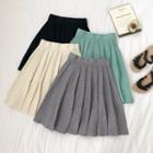 Plain Pleated Knit Mini Skirt