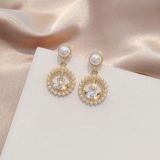 Faux Pearl Rhinestone Hoop Dangle Earring 1 Pair - E2054 - Silver - Hoop - One Size