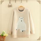 Round-neck Polar Bear Printed Plain Knitted Sweater