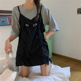 Mock Two-piece Drawstring Midi Dress