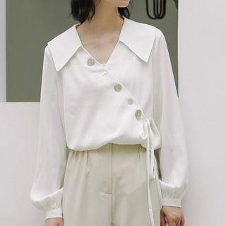 Long-sleeve V-neck Blouse Off-white - One Size