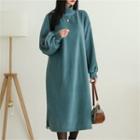 Mockneck Fleece Midi Pullover Dress