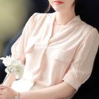 V-neck Flap-detail Striped Blouse
