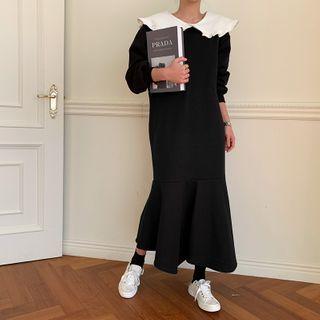 Capelet Ruffle Maxi Sweatshirt Dress