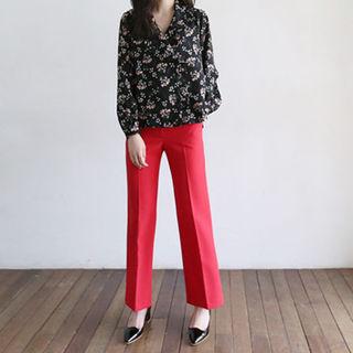 Flat-front Striaght-cut Pants