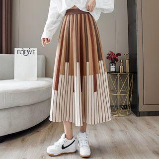 Color Block Accordion Pleat Midi A-line Skirt