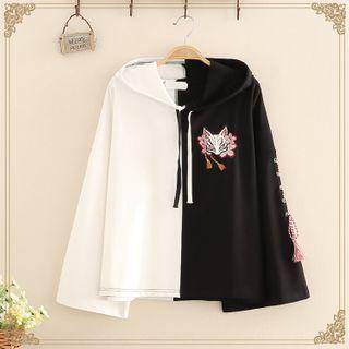 Fox Embroidered Color-block Hooded Top