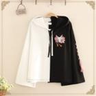Fox Embroidered Color-block Hooded Top