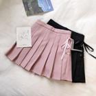 Plain Lace-up High-waist Pleated Skirt