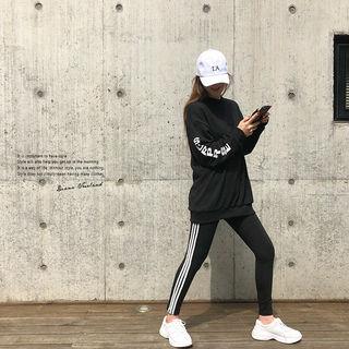 Lettering-sleeve Cotton Sweatshirt