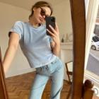 Short-sleeve Velvet Cropped T-shirt