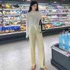 Long-sleeve T-shirt / Ribbed Wide-leg Pants