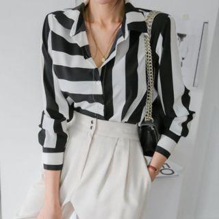 Asymmetric Stripe Shirt Black - One Size