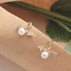 Faux Pearl Rhinestone Arrow Earring 1 Pair - As Shown In Figure - One Size