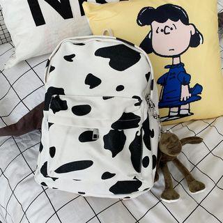Cow Print Canvas Backpack White & Black - One Size