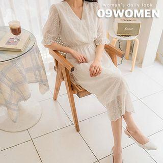 Plus Size V-neck Band-waist Long Lace Dress