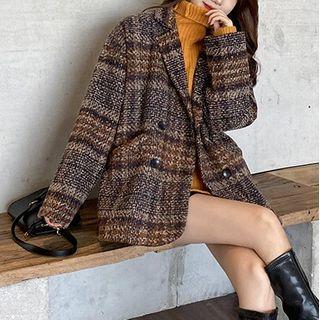 Plaid Double-breasted Blazer / Turtleneck Sweater