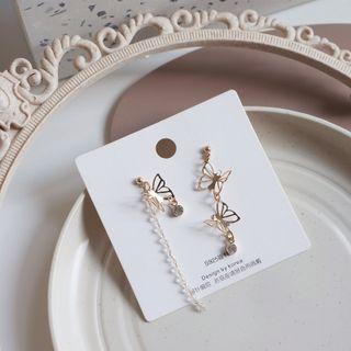 Butterfly Faux Crystal Asymmetrical Dangle Earring