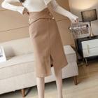High-waist Slit-hem Midi Pencil Skirt