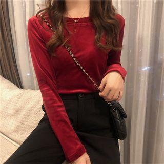 Long-sleeve Plain Velvet T-shirt