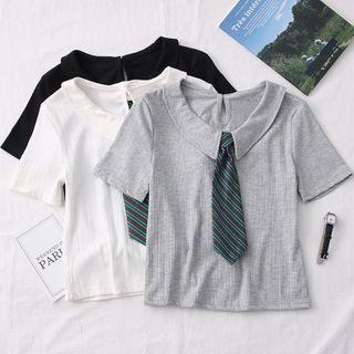 Cropped Plain Polo Top With Tie