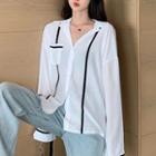 Long-sleeve Contrast Trim Shirt White - One Size