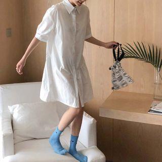 Short-sleeve Mini A-line Shirtdress White - One Size