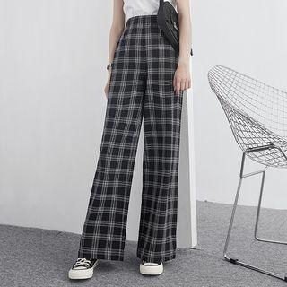 High-waist Wide-leg Plaid Pants