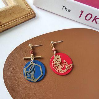 Carp Fish Asymmetrical Alloy Dangle Earring 1 Pair - Navy Blue & Red - One Size