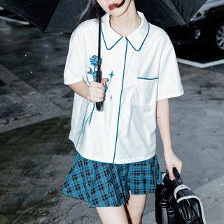 Short-sleeve Flower Shirt / Plated Skirt