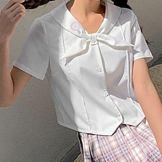 Plain Collar Oversized Short Sleeve Shirt