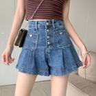 High-waist Buttoned Wide-leg A-line Skorts