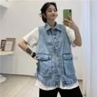Washed Loose-fit Denim Vest As Figure - One Size