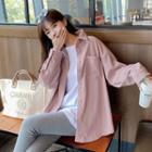 Plain Corduroy Shirt Light Pink - One Size