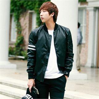 Stripe-trim Sleeve Zip-up Jacket