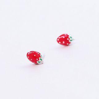 925 Sterling Silver Strawberry Earring 1 Pair - Earring - Strawberry - One Size