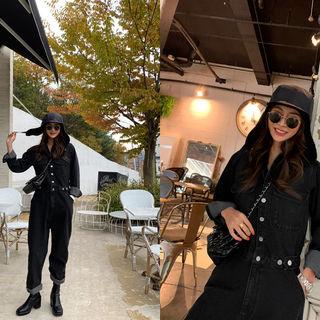 Shirtwaist Denim Jumpsuit Black - One Size