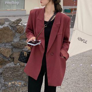 Plain Single-button Blazer Red - One Size