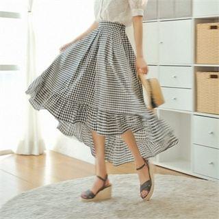 Ruffle-hem Gingham A-line Skirt