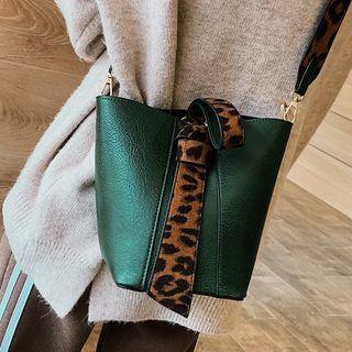 Leopard Print Panel Bucket Bag