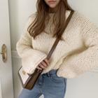 Drop-shoulder Chunky Sweater Cream - One Size