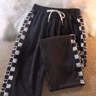 Check Panel Wide-leg Pants