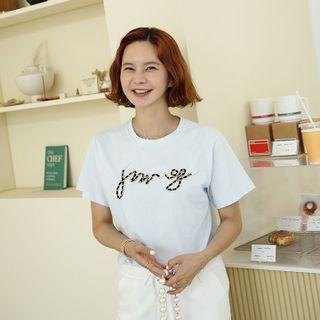 Letter Appliqu Cotton T-shirt