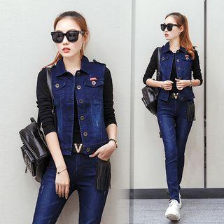 Set: Denim Vest + T-shirt + Skinny Jeans