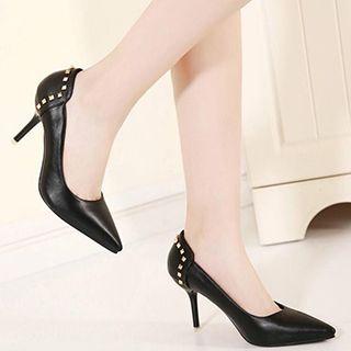 Studded Pointy Genuine Leather Pumps