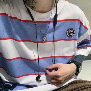 Striped Elbow-sleeve T-shirt Stripes - Blue & White - One Size