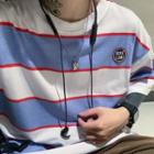 Striped Elbow-sleeve T-shirt Stripes - Blue & White - One Size