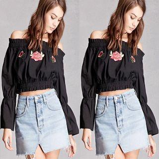 Rose Embroidered Off Shoulder Blouse