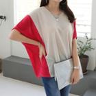 Color-block Bat-wing Sleeve Top